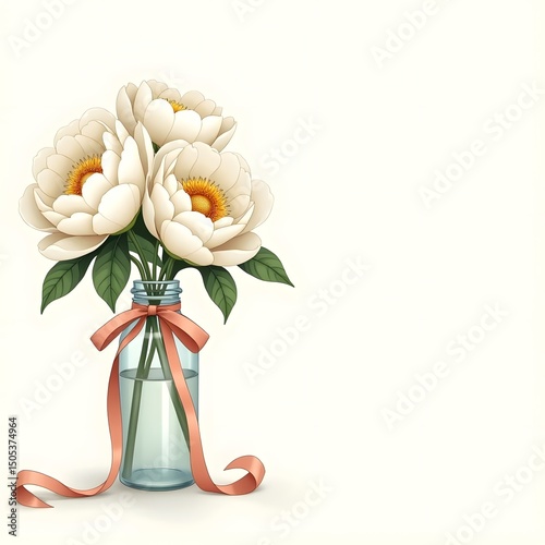 Summer Serenity: Fragrant White Peonies in Glass Vase Greeting Card
