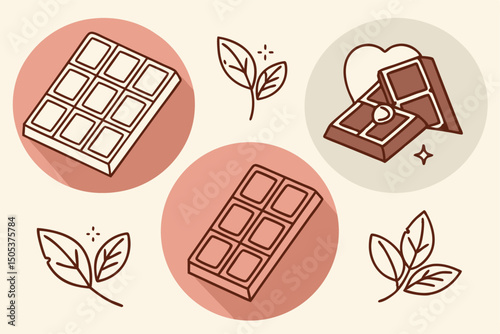 Chocolate bar pattern with leaves and heart design