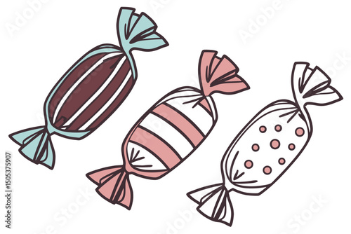 Hand drawn wrapped candies sweet treats illustration