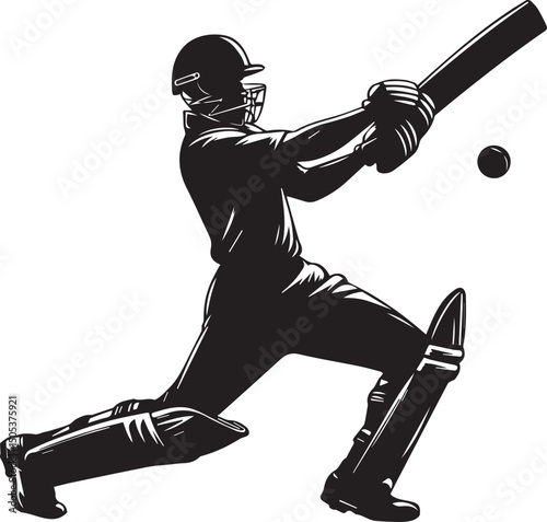 Cricket Batsman Silhouette Vector in Action Pose – Black and White Sports Art