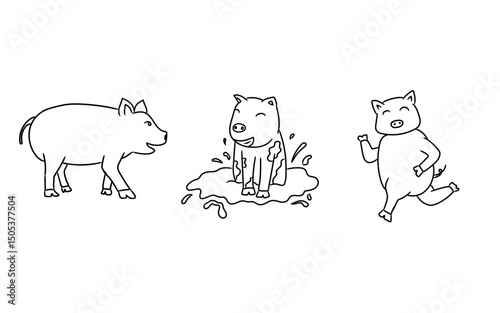 Cute Pig Cartoon Outline for Kids Coloring Activities