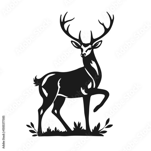 Deer silhouette vector, wild animal art, forest buck illustration, antler stag drawing, vintage wildlife design