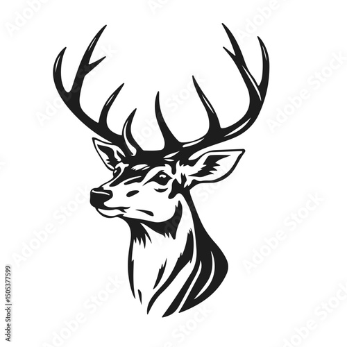 Deer head silhouette, deer face vector illustration, wild animal design, deer logo