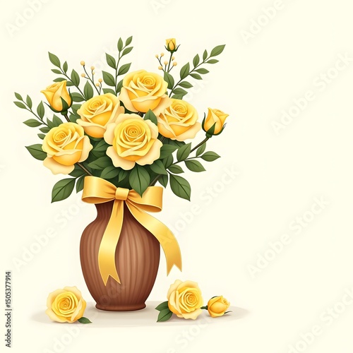 Sun-kissed Serenity: Yellow Roses in Wooden Urn Vase Greeting Card