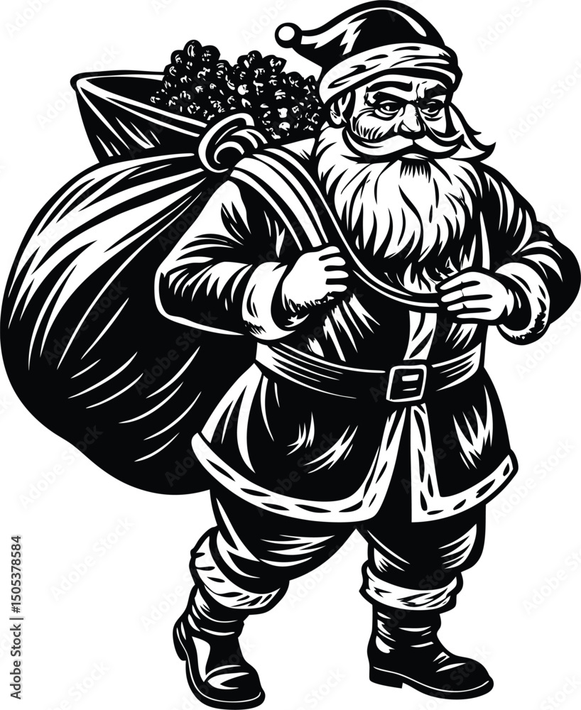 Fototapeta premium Santa Carrying Gift Sack Over Shoulder