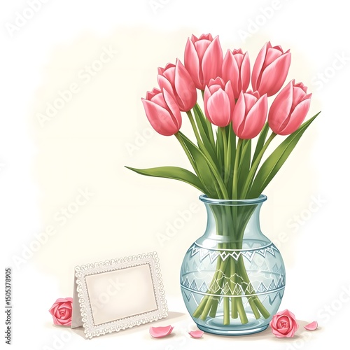 Pink Tulip Serenity: A Summer Greeting Card Design