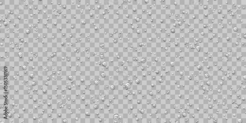 Rain water drops, wet, clear surface with bubbles on the surface