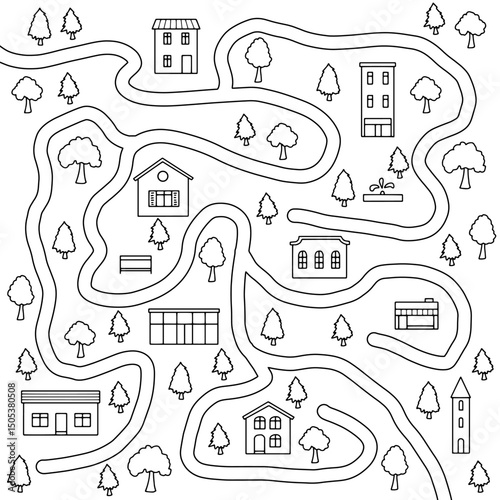 City maze graphic black white sketch aerial view illustration vector 
