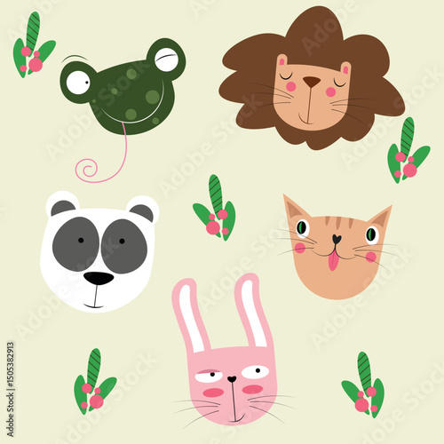 Funny and cute cartoon animals and reptiles for kids