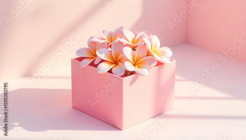 Pink Plumeria Flowers in a Minimalist Gift Box