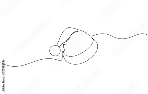 One continuous line drawing of christmas Santa Claus hat, Santa Claus hat continuous one line drawing, single line art element, minimalist sketch line vector illustration, Christmas.