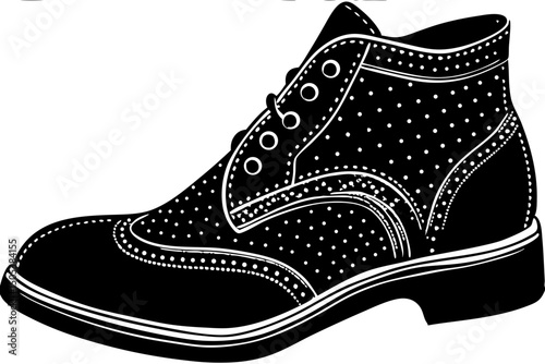 Stylish Men's Brogue Boots A Classic Footwear Design, brogue, boots, men's, footwear, classic, design, perforated, leather, stylish, shoes, formal, picture, quality, monochrome, minimal, sophisticated
