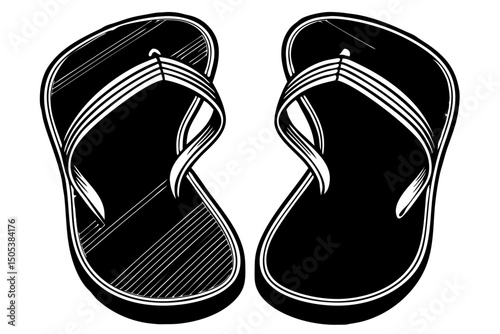 Stylish Black Flip-Flops Summer Footwear Illustration, flip-flops, sandals, footwear, summer, graphics, visual, resource, clipart, mockup, lines, striped, trendy, download, stylish, artwork, print, as