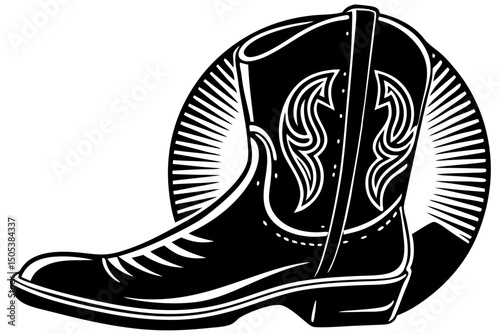 Classic Cowboy Boots Western Style Footwear Illustration, cowboy, boots, western, footwear, design, resource, texas, resolution, premium, ranch, performance, mexico, quality, monochrome, project, clip