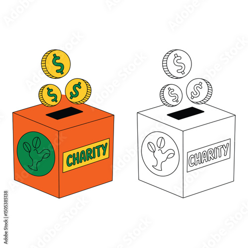 Vector art of Charity donation box with coins isolated on white background concept of giving and fundraising