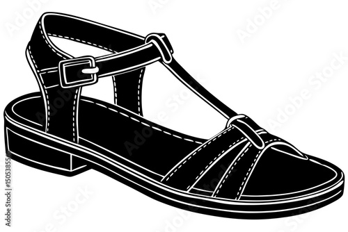 Elegant Black Leather T-Strap Sandals Summer Footwear Design, sandals, leather, t-strap, footwear, summer, minimalist, formal, trend, look, comfortable, stylish, wedding, model, silhouette, party, gra