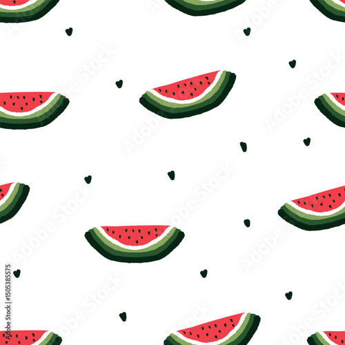 Minimal watermelon seamless vector with transparent background — fresh fruit design with seeds for clean packaging, textiles or summer branding.