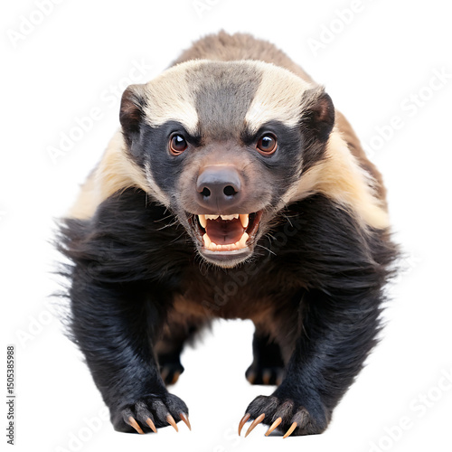 Aggressive honey badger portrait isolated on a white background png ai