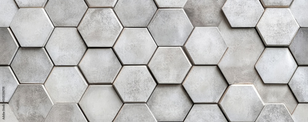Abstract seamless white grey gray bright concrete cement stone tile wall made of hexagonal geometric hexagon print texture background banner panorama Abstract seamless white grey gray bright concrete cement stone tile wall made of hexagonal geometric hexagon print texture background banner panorama