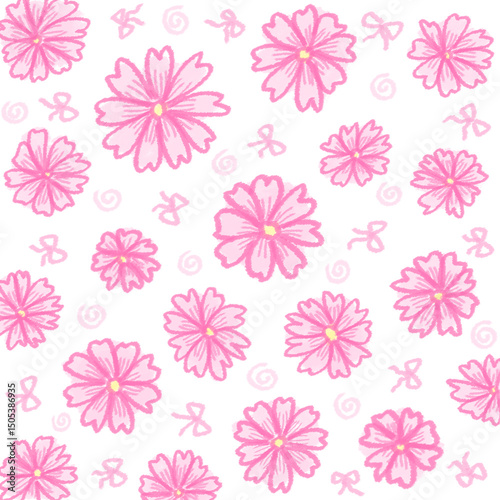Wallpaper Mural cute pink flowers seamless pattern transparent Torontodigital.ca