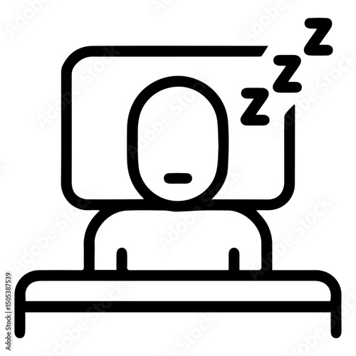 A person sleeping in a bed, with prominent "Z" letters floating above (outline style), symbolizing sleepiness and the act of snoozing. Represents rest, relaxation, and the concept of sleep