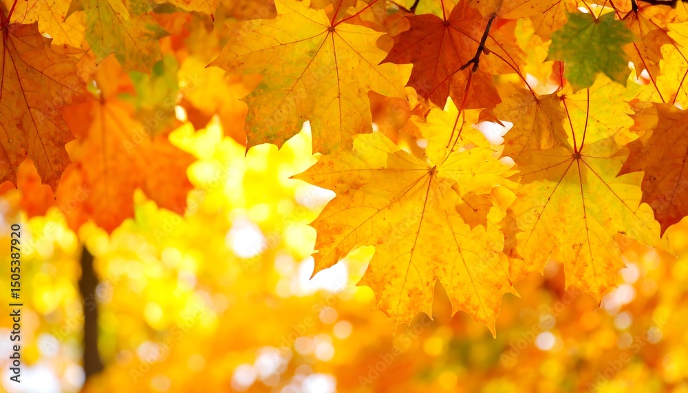 Fototapeta premium Autumn Maple Leaves with Sunlight.