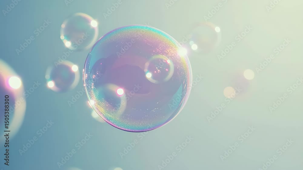 Floating soap bubbles with rainbow reflections Floating soap bubbles with rainbow reflections