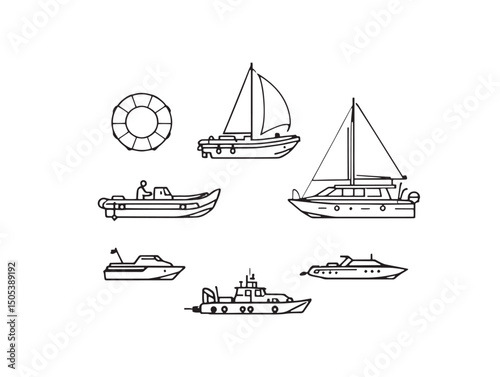 Lifeboat line art minimalist style for rescue illustration