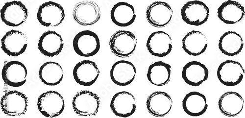 Set of black grunge ink circles. Set of paint brush stroke. Grunge banner collection,
