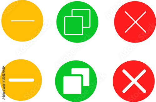 Maximize and minimize close window button. Web buttons for software and application. Close windows sign. Browser window control buttons
