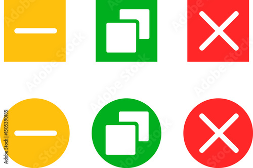 Maximize and minimize close window button. Web buttons for software and application. Close windows sign. Browser window control buttons
