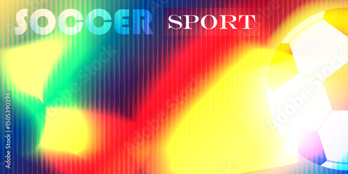 Soccer ball on multicolored background with vertical lines. Digital illustration template. Football theme. Sport concept. Design for banner, poster, header. Abstract composition with copy space.