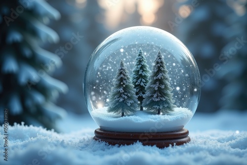 Winter Wonderland Snow Globe with Pine Trees Festive Season Scene