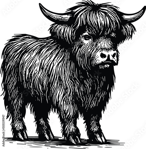 Highland cow vector black silhouette cricut design for T-Shirt