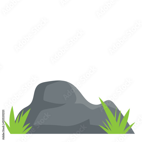 Stone with Grass Illustration