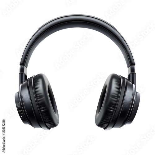 Immersive sound experience with over ear black headphones promising deep on transparent background