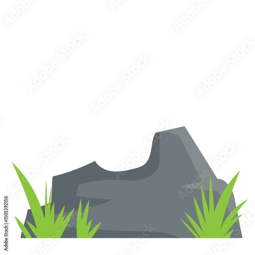Stone with Grass Illustration