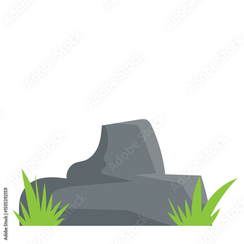 Stone with Grass Illustration