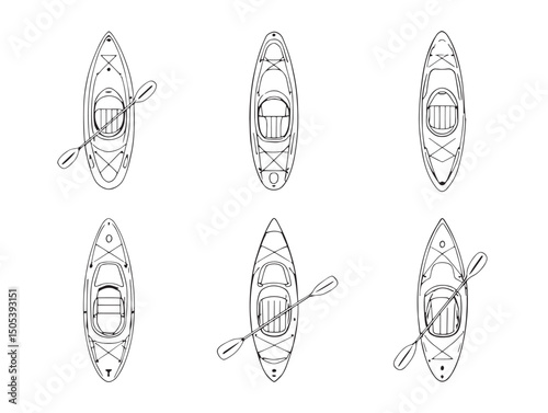 Minimalist kayak line art illustration for outdoor adventure