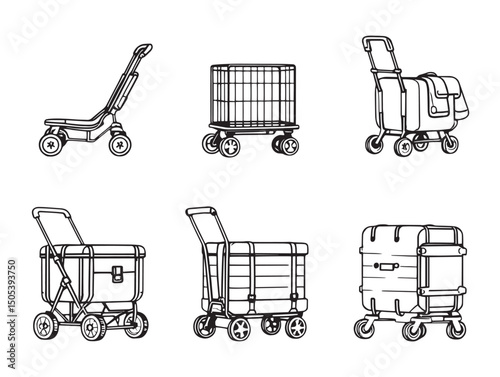 minimalist luggage trolley line art design for projects