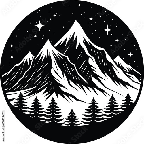 Silhouette of Snowy Mountain Background