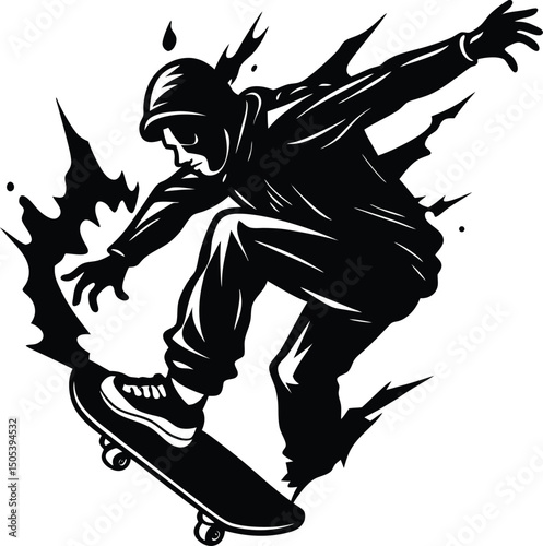 Skater Mid Air With Graffiti Style Background