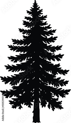 Single Tall Pine Tree Silhouette With Rough Edges