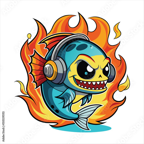 2 Vactor mascot skull fish with fire The fish is fried fish tuna jumoing tuna fish Flaming monster