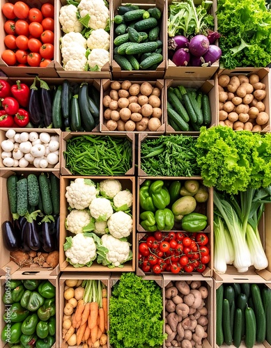 Fresh Vegetables in Wooden Crates – Colorful Organic Produce Display