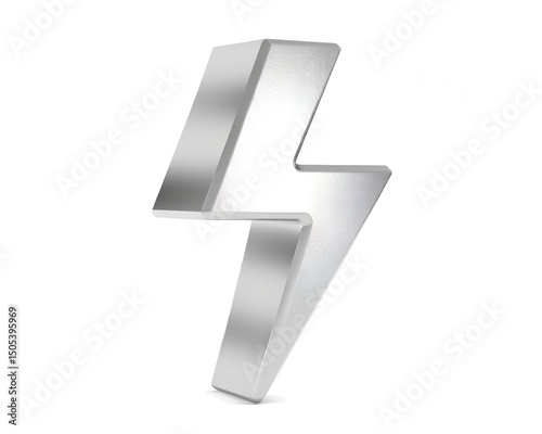 Create Dynamic 3D Metallic Silver Lightning Bolt Icon for Energy Apps and Technology Websites with Modern Sleek Design