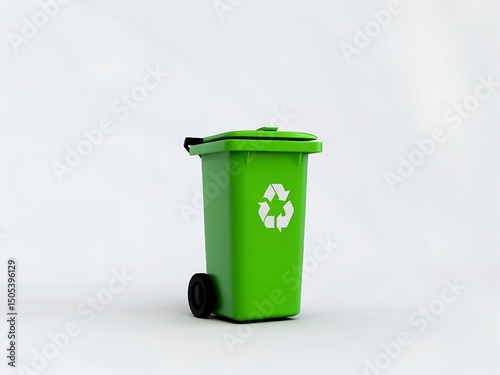 3D Green Recycling Bin Icon with White Recycle Symbol for Waste Management Design Illustration