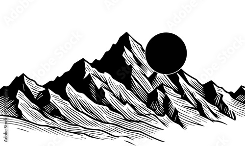 Adventure-inspired black and white mountain contour vector, excellent for t-shirt prints and digital assets