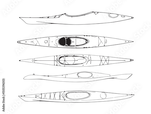 Simple kayak line art design perfect for water sports