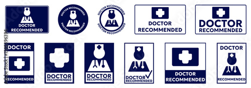 Set of blue doctor recommended signs or label